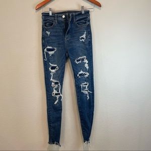 American Eagle Med Wash Distressed Super High Rise Jegging
